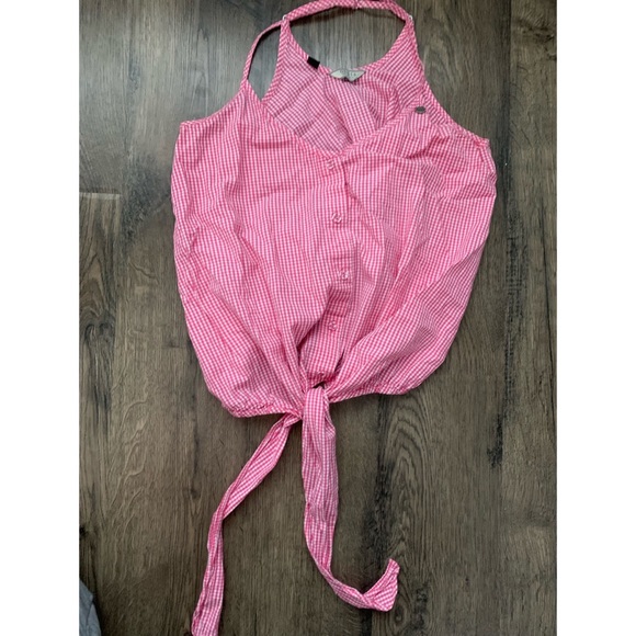 Guess halter spaghetti strap gingham checkered print red and white top XS - Picture 2 of 6